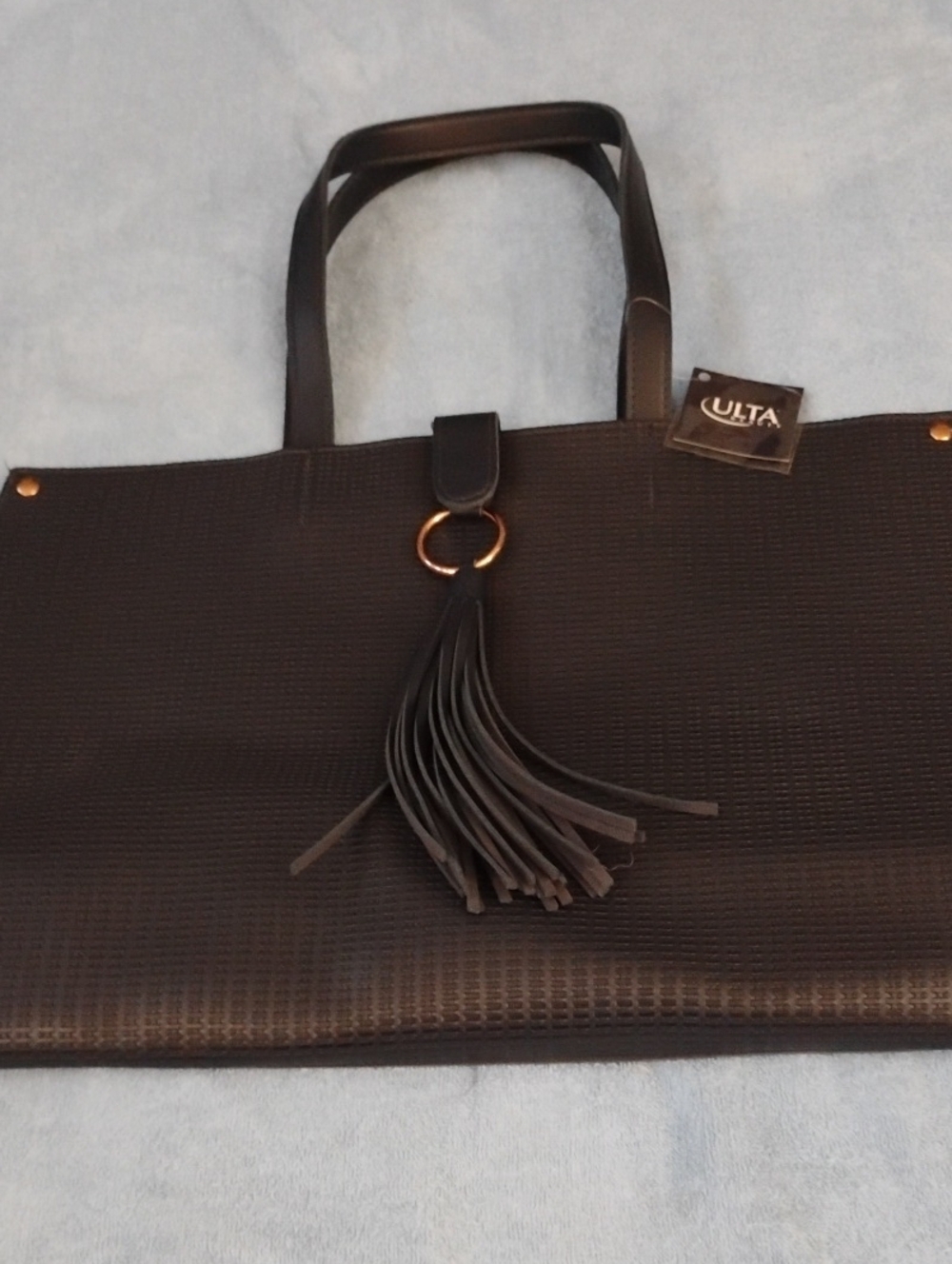 Ulta Beauty Navy Textured Tote with Tassel Accent